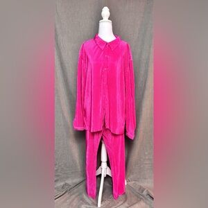 Nine Eight Bright Fushia Pink Button-Up Top & Pant PJ Set, Size: 2X, NWT